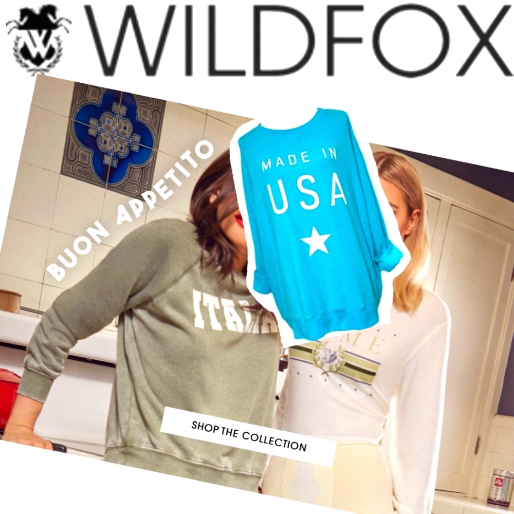 Wildfox Made in USA Blue Pullover Slouchy Sweatshirt Sweater Top